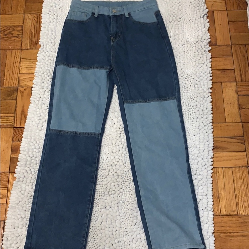 Patched denim pants